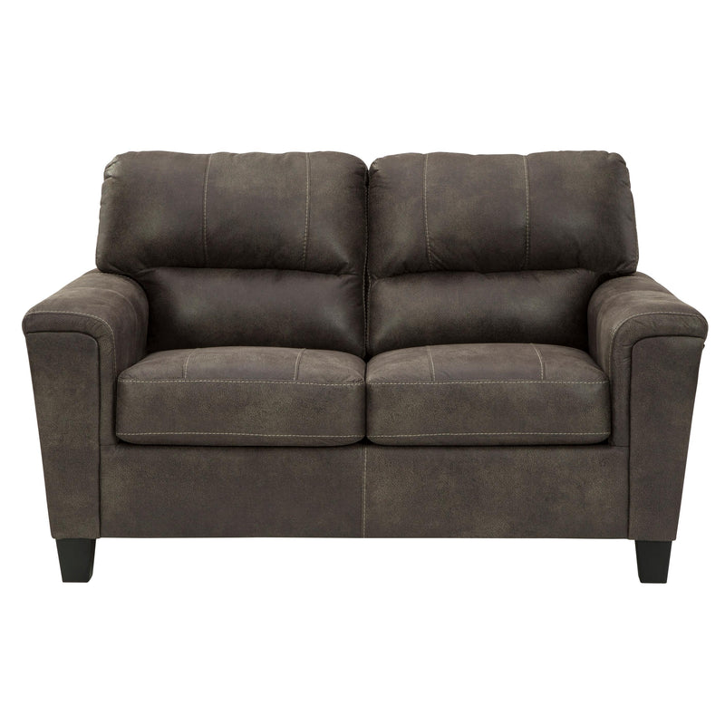 Manufacturer Color_Smoke -- Signature Design by Ashley Navi Stationary Leather Look Loveseat IMAGE 1