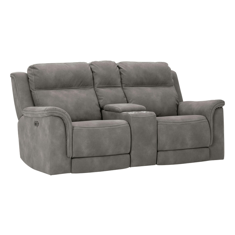 Manufacturer Color_Slate -- Signature Design by Ashley Next Gen DuraPella Power Reclining Leather Look Loveseat with Console IMAGE 1