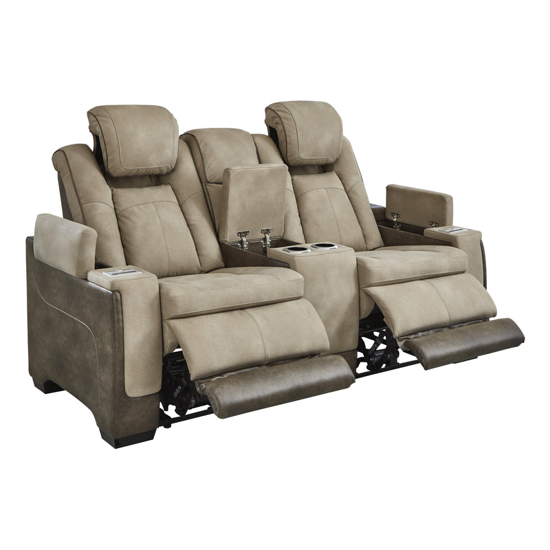 Manufacturer Color_Sand -- Signature Design by Ashley Next Gen DuraPella Power Reclining Leather Look Loveseat with Console IMAGE 1