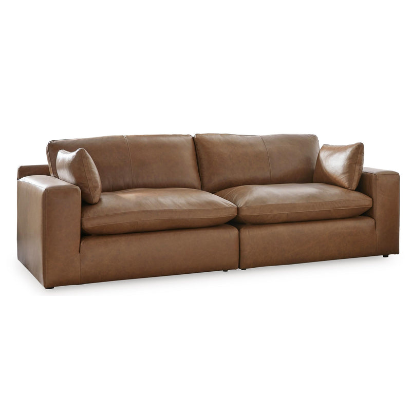Manufacturer Color_Caramel -- Signature Design by Ashley Emilia Stationary Leather Match Loveseat IMAGE 1