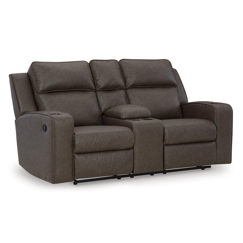 Manufacturer Color_Umber -- Signature Design by Ashley Lavenhorne Reclining Leather Look Loveseat with Console IMAGE 1