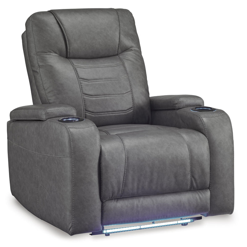 Manufacturer Color_Slate -- Signature Design by Ashley Schooner Rocks Power Leather Look Recliner IMAGE 1