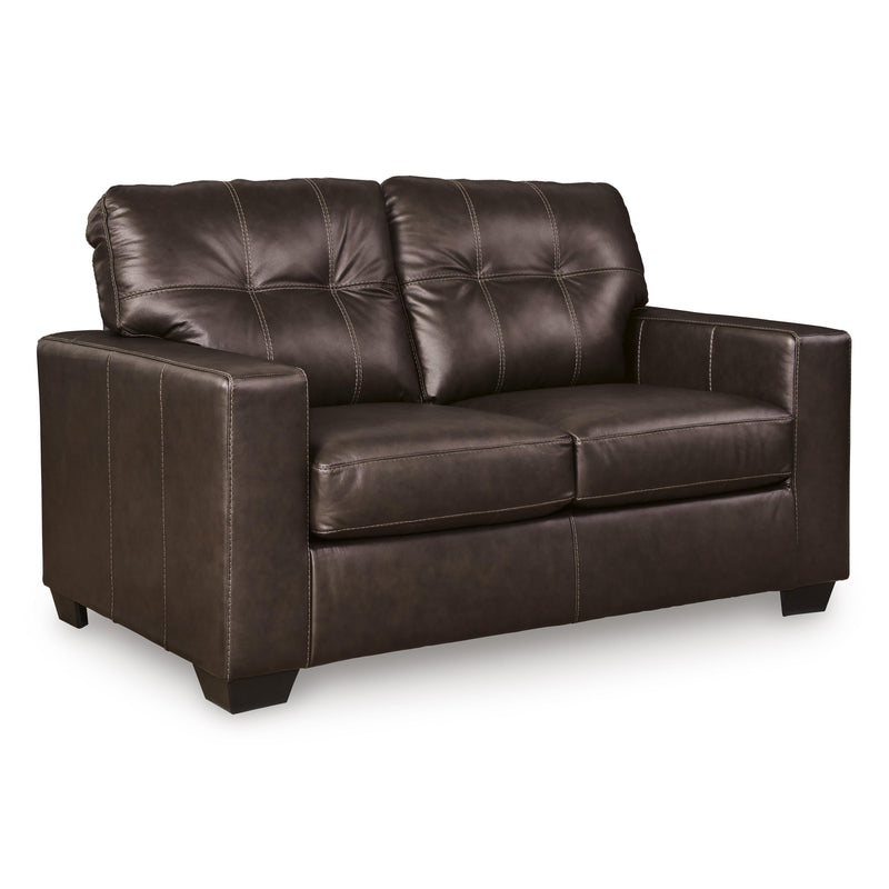Manufacturer Color_Dark Brown -- Signature Design by Ashley Santorine Stationary Leather Match Loveseat IMAGE 1