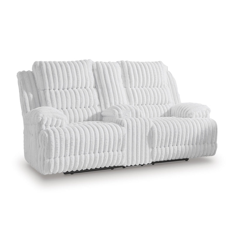 Manufacturer Color_Alloy -- Signature Design by Ashley Rhines Falls Power Reclining Fabric Loveseat with Console IMAGE 1