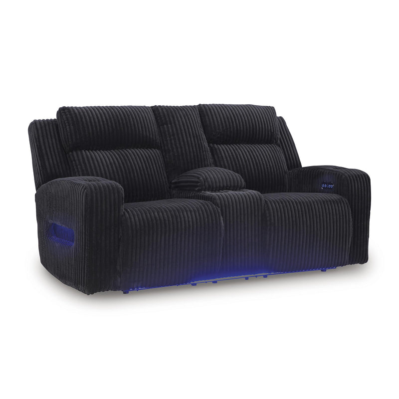 Manufacturer Color_Black -- Signature Design by Ashley Power Reclining Fabric Loveseat with Console IMAGE 1