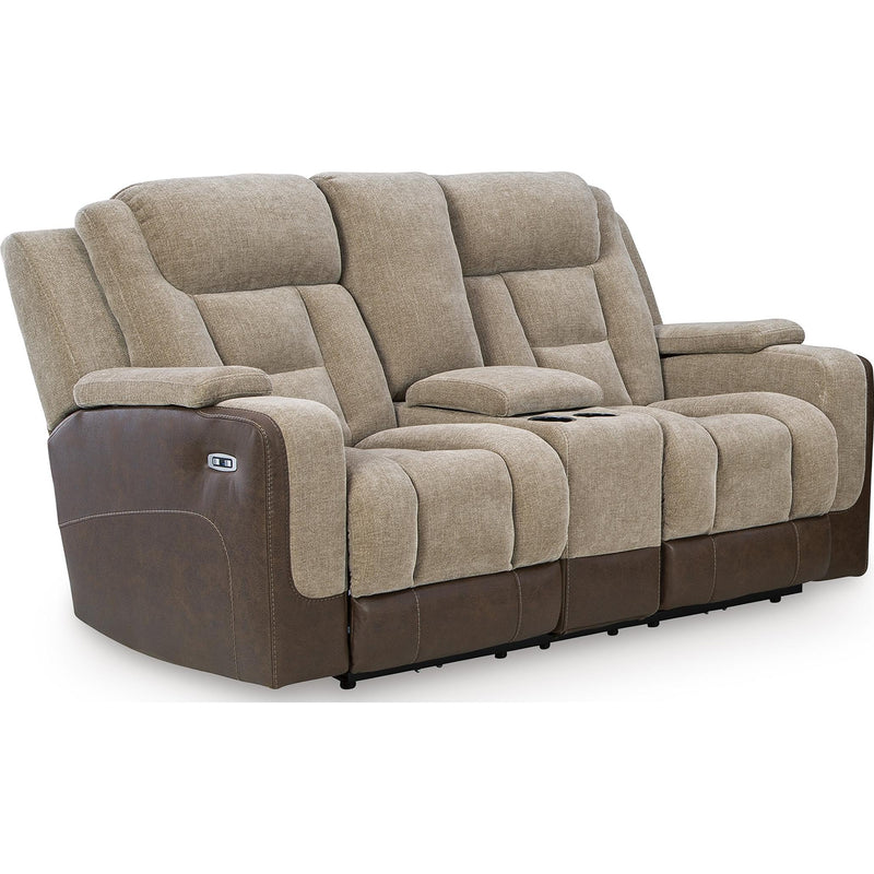 Manufacturer Color_Brownstone -- Signature Design by Ashley Mixed Motion Power Reclining Fabric Loveseat with Console IMAGE 1