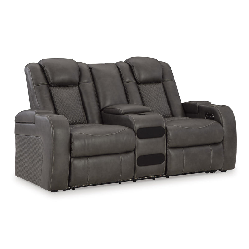  Manufacturer Color_Shadow -- Signature Design by Ashley Fyne Dyme Power Reclining Leather Look Loveseat with Console IMAGE 1