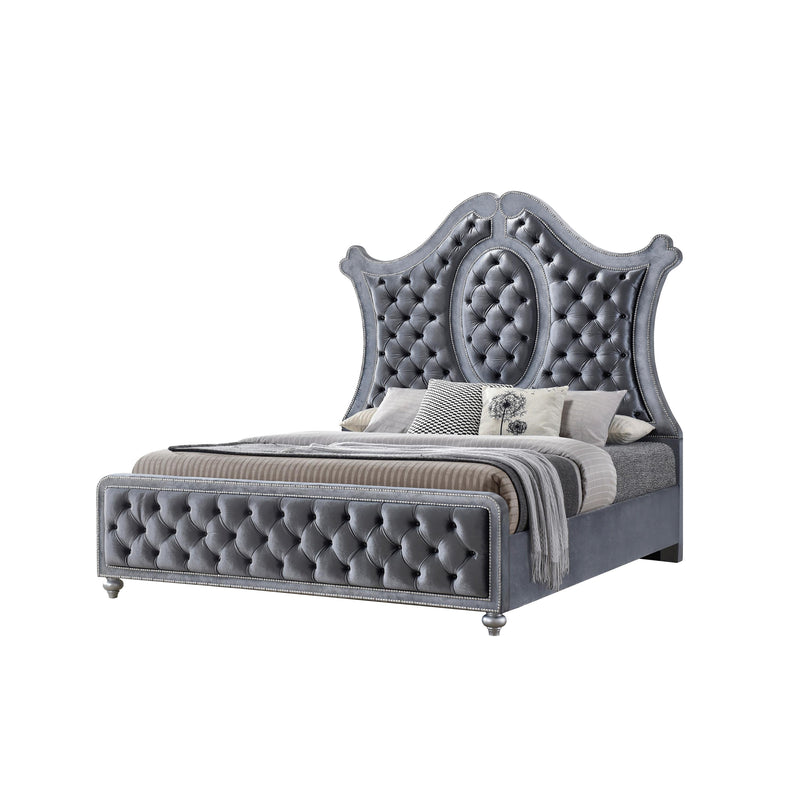  Size_Queen -- Crown Mark Cameo Upholstered Panel Bed IMAGE 1