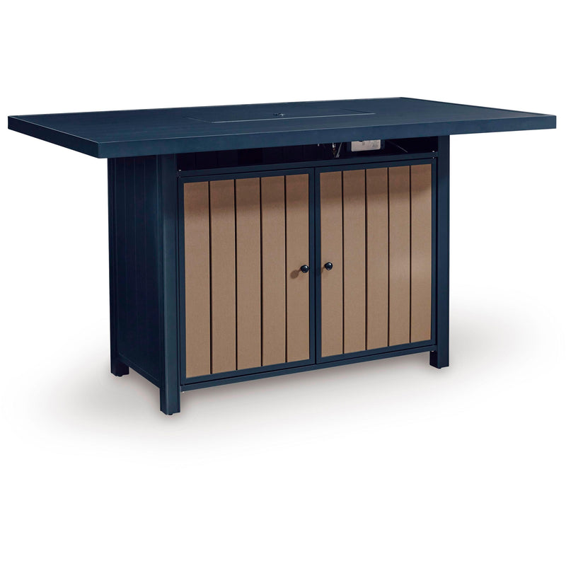  Signature Design by Ashley East Beach PCP587-665 Rectangular Bar Table with Fire Pit IMAGE 1