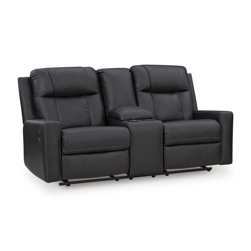  Manufacturer Color_Carbon -- Benchcraft Mackmenville Reclining Leather Look Loveseat with Console IMAGE 1