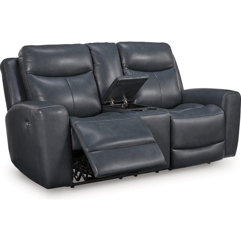  Manufacturer Color_Admiral -- Signature Design by Ashley Bexhurst Power Reclining Leather Match Loveseat with Console IMAGE 1