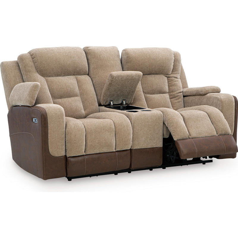  Manufacturer Color_Brownstone -- Signature Design by Ashley Mixed Motion Power Reclining Fabric Loveseat with Console IMAGE 2